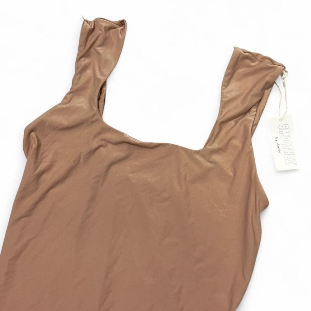 Aerie Smoothez Square Neck Bodysuit Tan Tank Style Womens Small Thong NWT - Picture 3 of 6